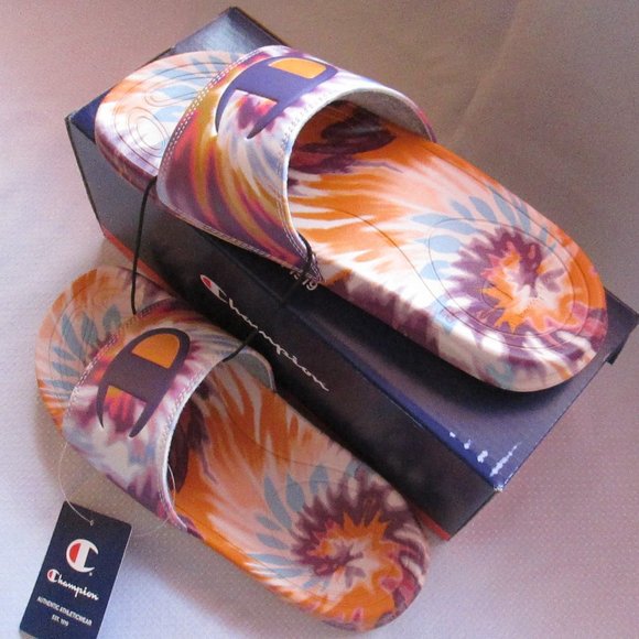 # SOLD #CHAMPION MEGA SLIDE PURPLE -C-GOLD TIE DYE WOMENS SANDALS (SIZE 7) 😍 - Picture 3 of 16